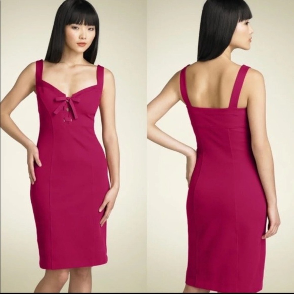 Diane von Furstenberg DVF Heronette Magenta Pink Lace Up Sheath Dress Size 2